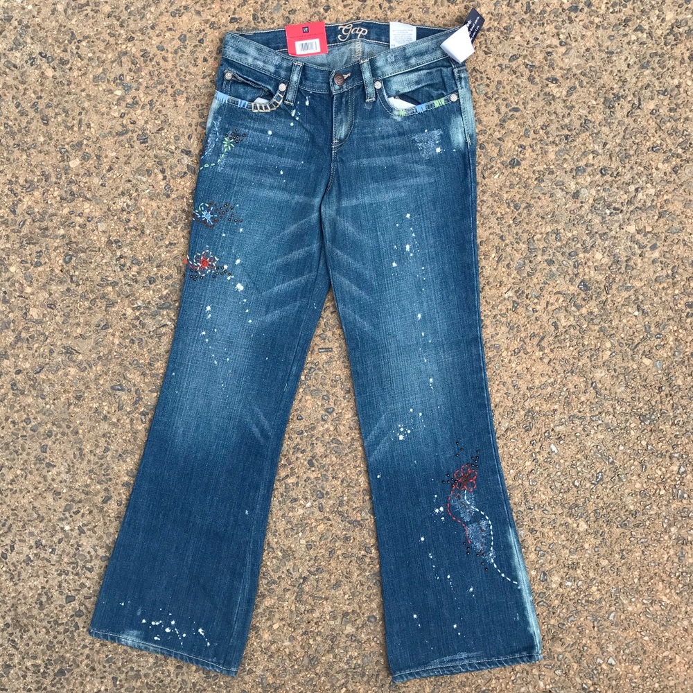 GAP NWT Vintage Fall 2006 Sally Girl Embroidered Bootcut Denim Jeans Hippie Y2K